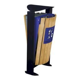 Poubelle de tri double flux sur pieds avec façade bois - Arkea