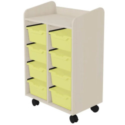 Meuble mobile 2 colonnes en mélaminé avec 8 bacs plastique