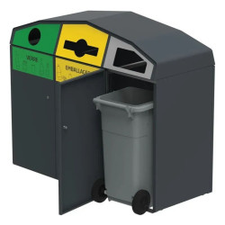 Point de collecte de tri extérieure 3 flux + bacs poubelles - Trirok