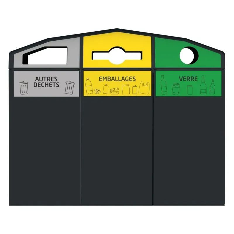 Point de collecte de tri extérieure 3 flux + bacs poubelles - Trirok