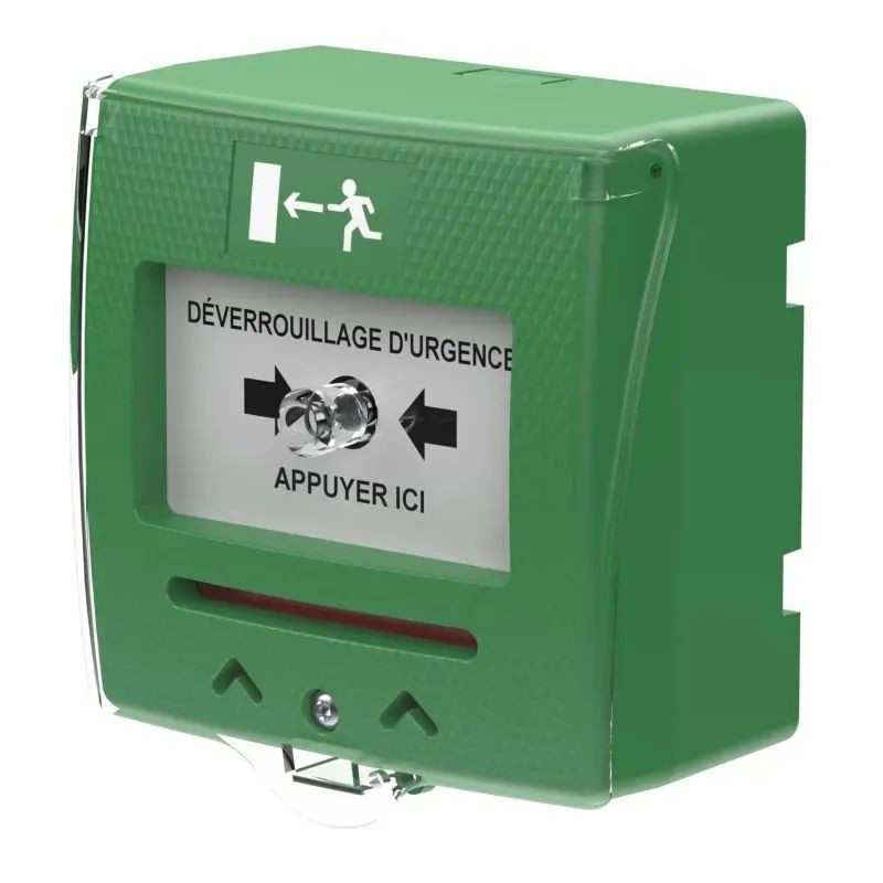 Déclencheur manuel vert 1 contact avec capot - Sewosy SHOKV1