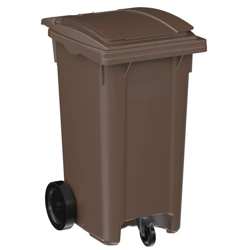 Bac poubelle déchets organiques 3 roues 240L marron - Sulo