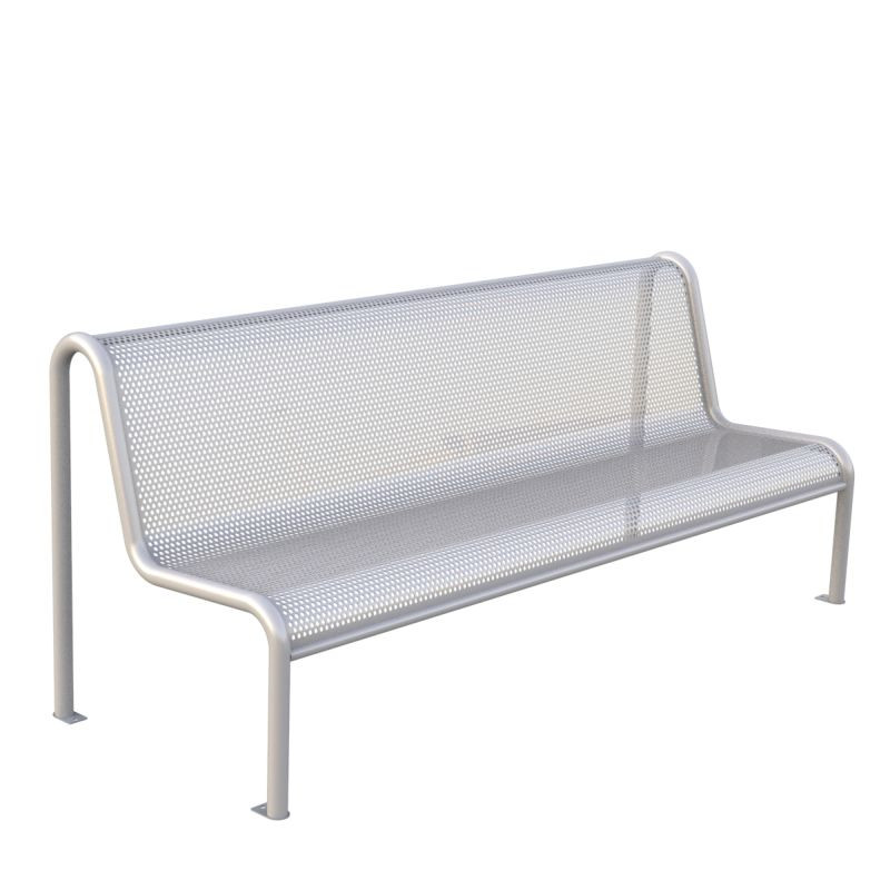 Banc Fabregas en tôle d'acier perforé gris argent - Livré monté