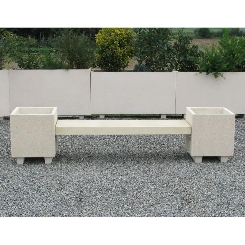 Banc béton avec jardinières - Acajou