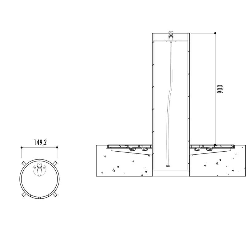 Fontaine Fabregas Villa Olimpica ronde en acier et grille en fonte