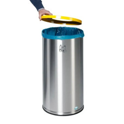 Poubelle ronde inox de tri sélectif  70 litres couvercle couleur