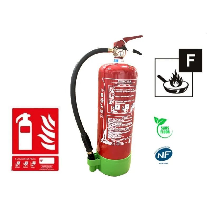 Pack extincteur eau 6L sans fluor classe ABF + panneau extincteur ABF