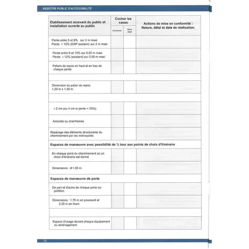 Registre public d'accessibilité format A4 - 32 pages
