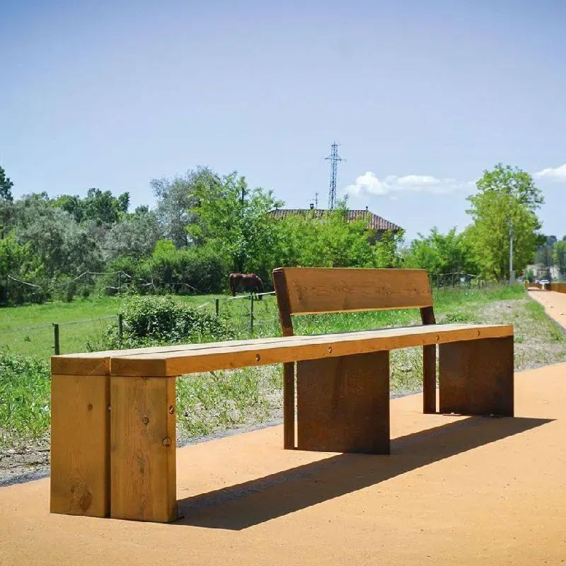Banc double Benito Gavarres UM311RD en Corten et bois