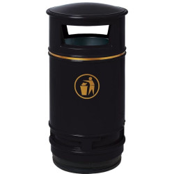 Poubelle de ville cylindrique 90 litres sur poteau avec pictogramme