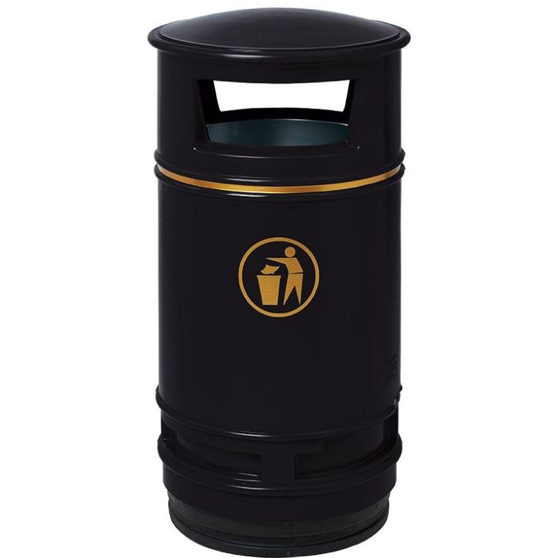 Poubelle de ville cylindrique 90 litres sur poteau avec pictogramme