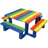 Table de pique nique pour enfant en deux tailles couleur arc-en-ciel