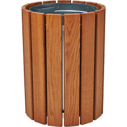 Corbeille urbaine cylindrique en bois et sceau métallique de 60 L
