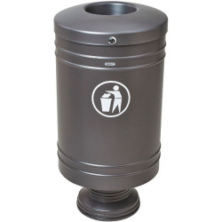 Poubelle de ville cylindrique en métal peint sur pied 60 litres