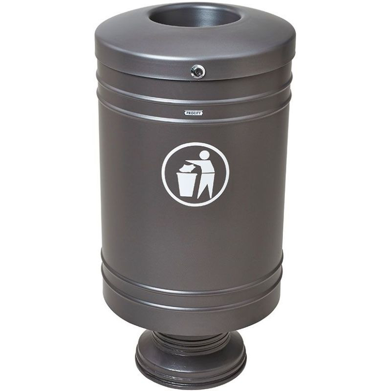 Poubelle de ville cylindrique en métal peint sur pied 60 litres