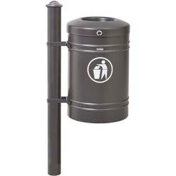 Poubelle de ville 40 litres fixée sur poteau couleur au choix