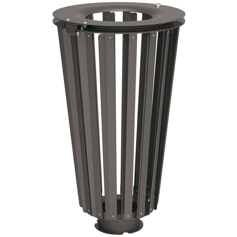 Corbeille publique de 80 L structure ajourée en lames de métal