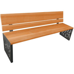 Banc de ville avec assise et dossier en bois, pieds en tôle découpée