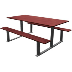 Ensemble table et bancs d'extérieurs en bois sur structure métallique