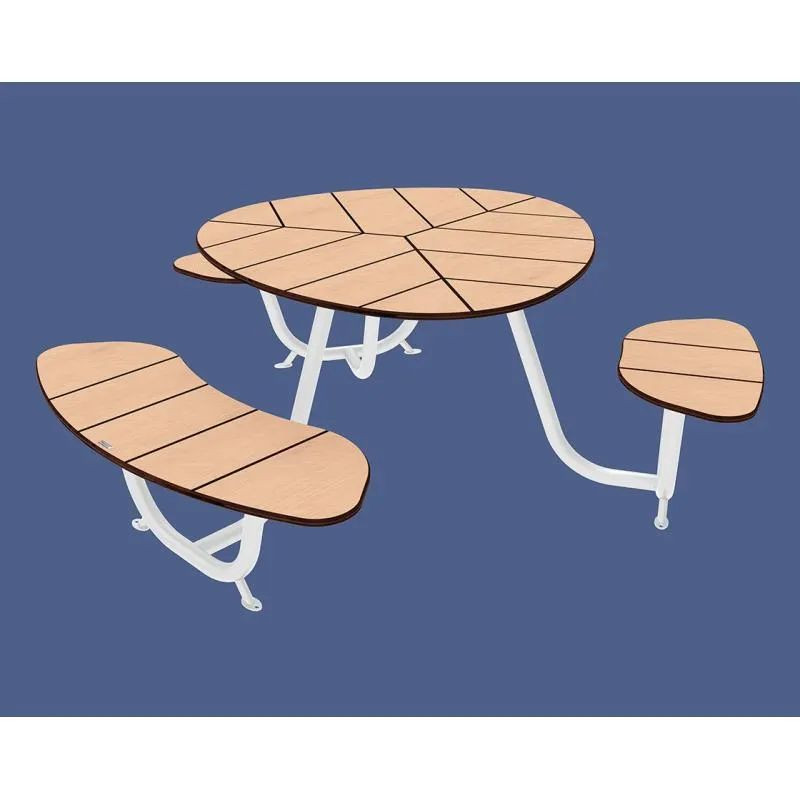 Table de pique nique et bancs PMR en bois de chêne et acier coloré