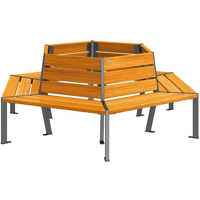 Banc tour d'arbre bois de chêne et acier D. 1 à 2M avec dossier