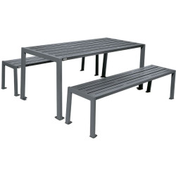 Kit une table et deux bancs d'extérieur en acier pour espace public