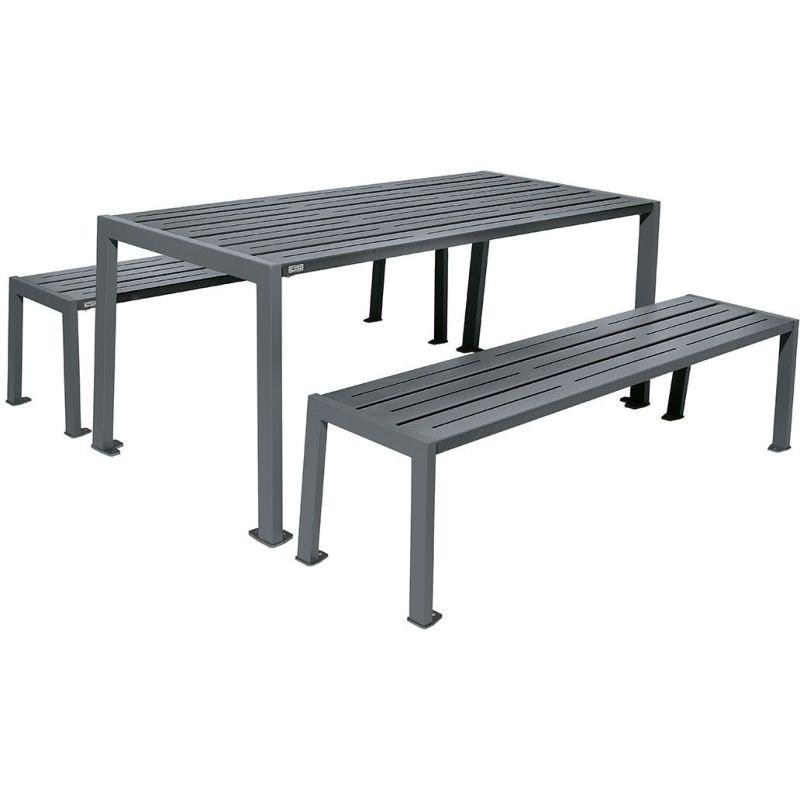 Kit une table et deux bancs d'extérieur en acier pour espace public