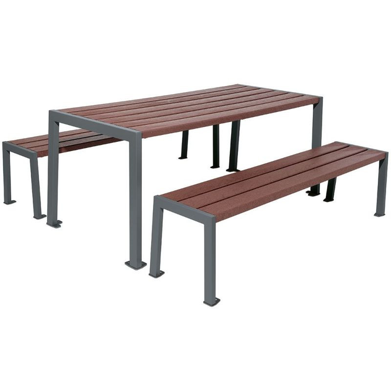 Table de pique nique avec bancs en plastique recyclé et acier