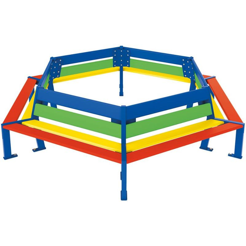 Banc multicolore tour d'arbre  en bois et acier  pour enfants