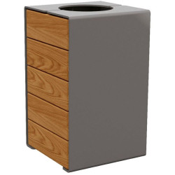 Corbeille de ville carrée en acier et bois avec ou sans couvercle