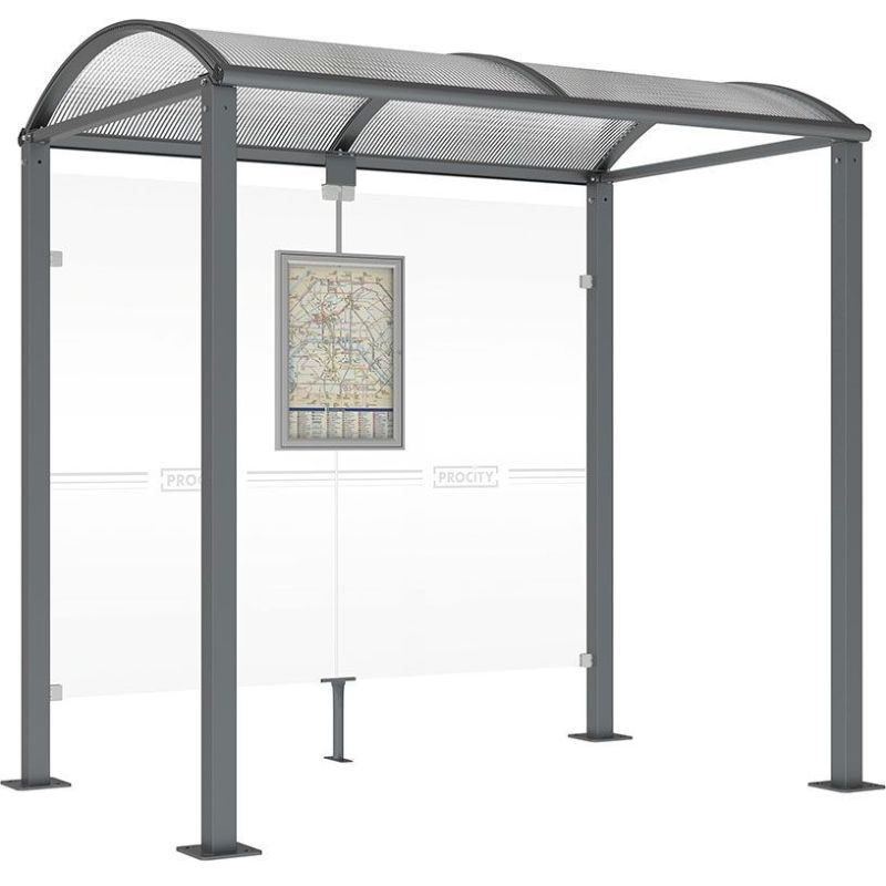 Abribus avec toiture voûtée en acier à pieds carrés