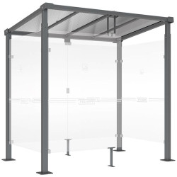 Abri fumeur avec bardages transparents structure en acier