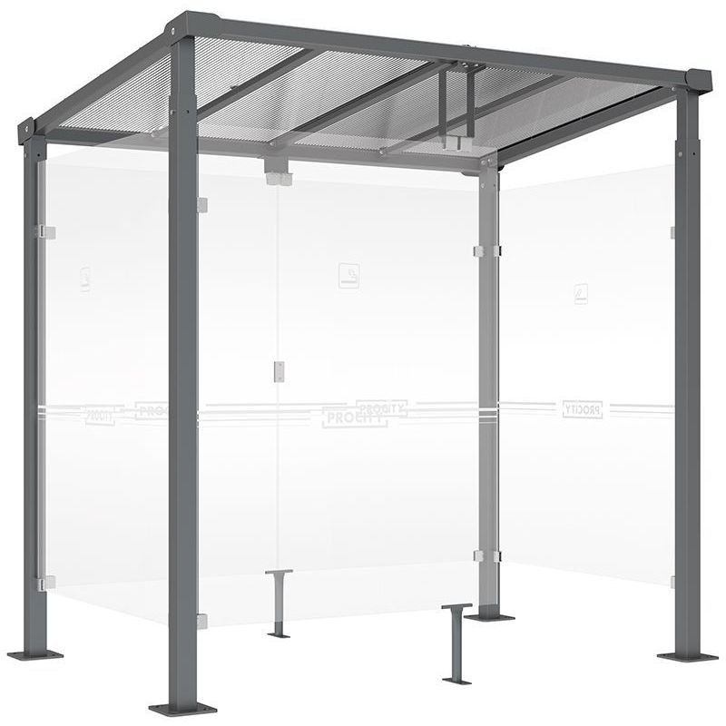 Abri fumeur avec bardages transparents structure en acier