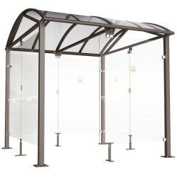 Abri fumeurs en acier avec toit voûté en polycarbonate