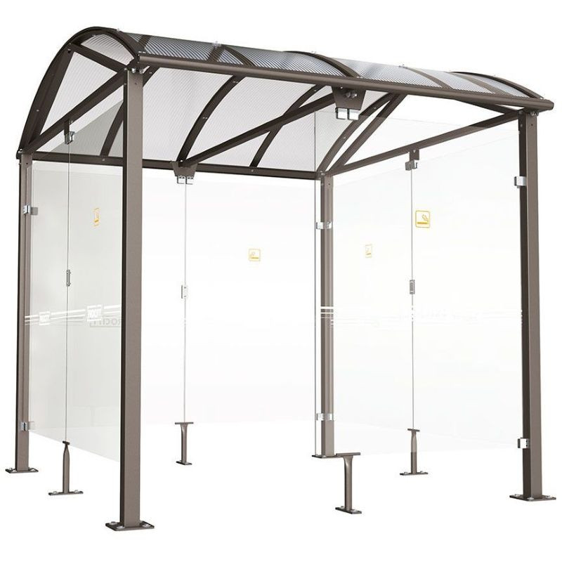 Abri fumeurs en acier avec toit voûté en polycarbonate