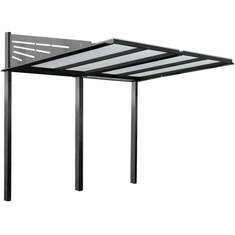 Abri vélo sur deux pieds avec structure en acier et plastique