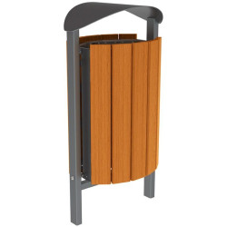 Corbeille avec sceau à bascule en métal et lames de bois 50 litres