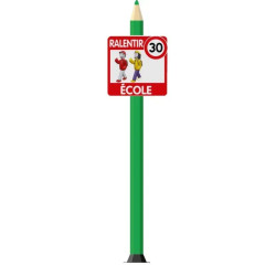 Totem école crayon avec panneau ralentir école + figurines