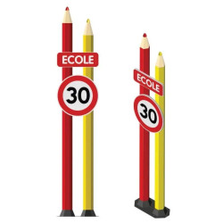 Totem école 2 crayons avec panneau école + limite vitesse 30