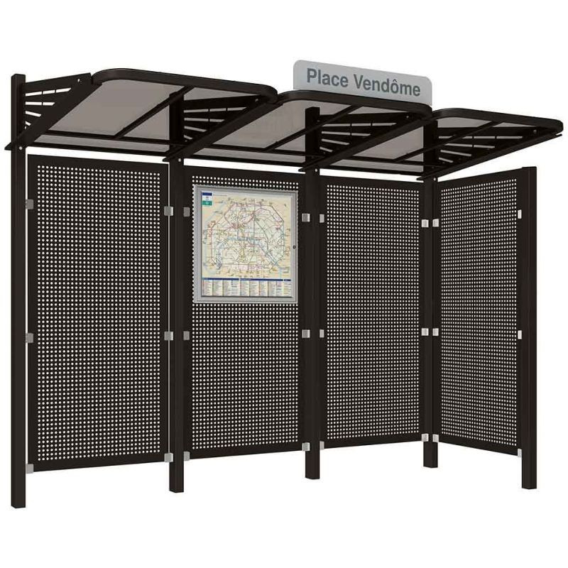 Abribus avec bardages et structure en acier modèle Conviviale