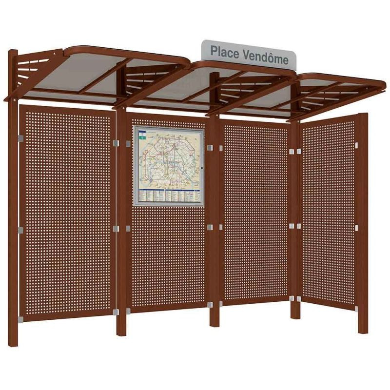 Abribus avec bardages et structure en acier modèle Conviviale