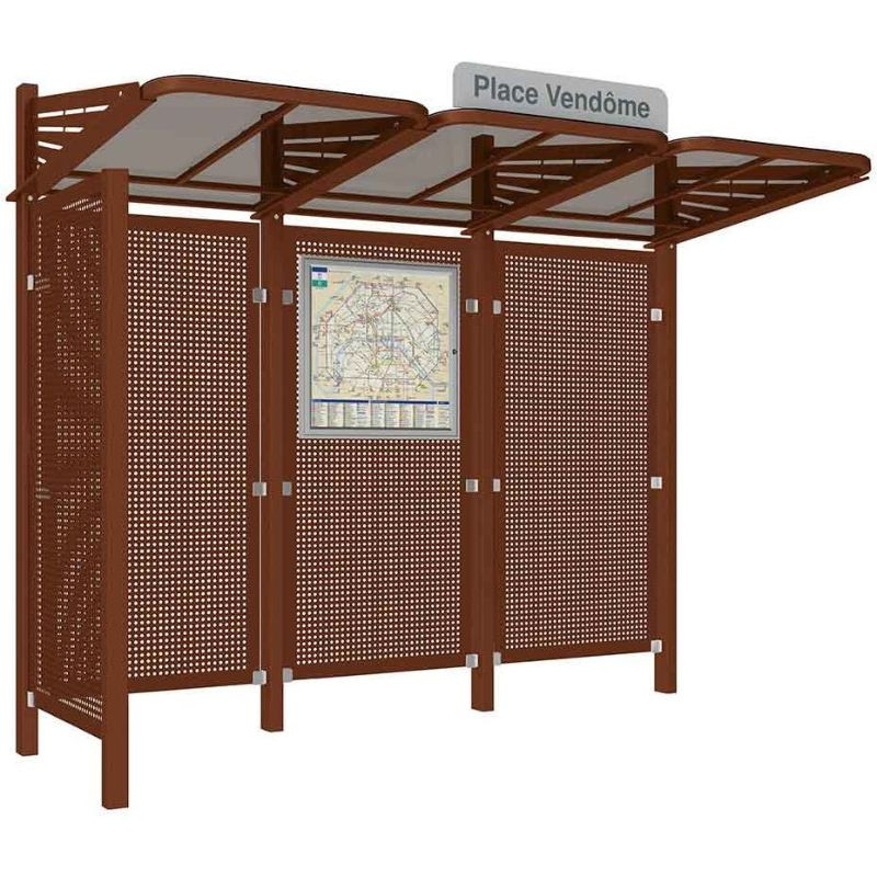 Abribus avec bardages et structure en acier modèle Conviviale