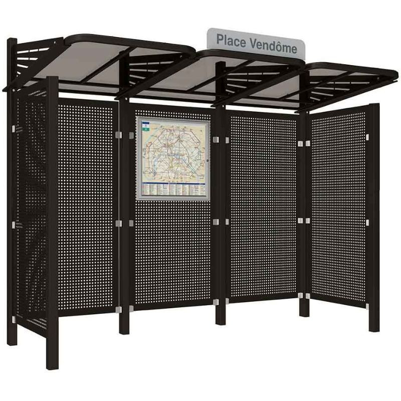 Abribus avec bardages et structure en acier modèle Conviviale