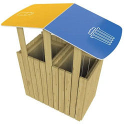Corbeille 2x100litre de tri sélectif en bois avec ou sans toit-Turin