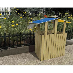 Corbeille 2x100litre de tri sélectif en bois avec ou sans toit-Turin