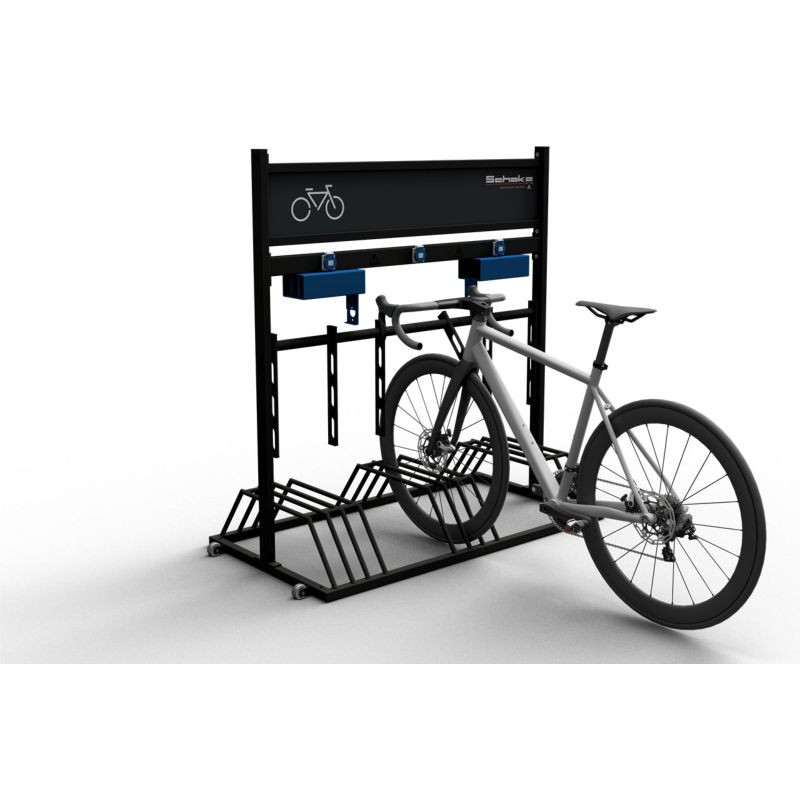 Rack 9 vélos électriques avec prises et boîtes de charge Schake