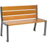 Banc urbain avec dossier et assise en bois 6 lames pieds en métal
