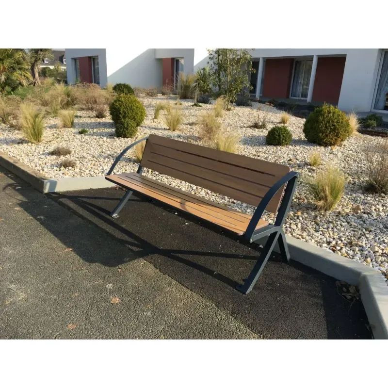 Banc public avec accoudoirs en compact stratifié Teck - Bergerac