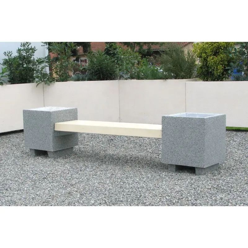Banc béton avec jardinières - Acajou