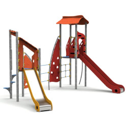 Structure de jeux métallique Masia ferme - 2 toboggans